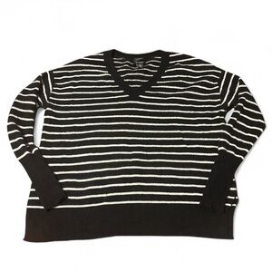 Halogen V-Neck Black and White Striped Sweater 100% cashmere size S
